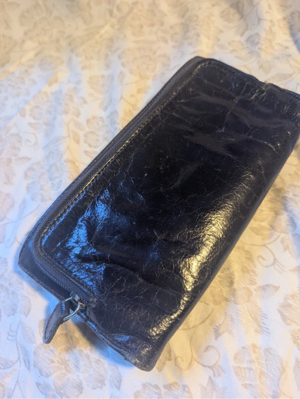 Latigo Black Leather Women's Wallet with Floral Interior